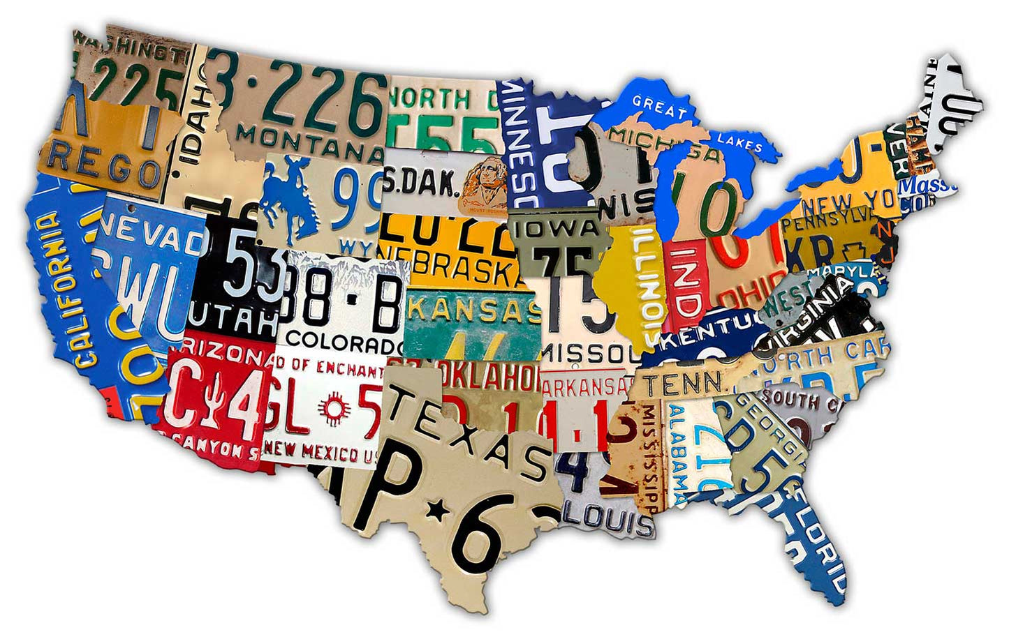 License Plate Map USA Vintage Sign