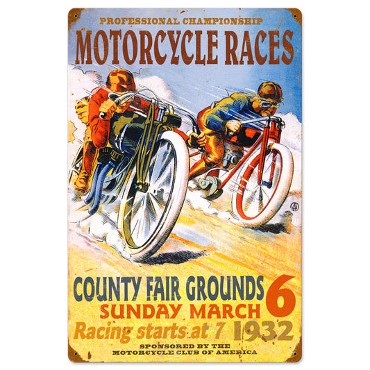 Pro Motorcycle Races Vintage Sign