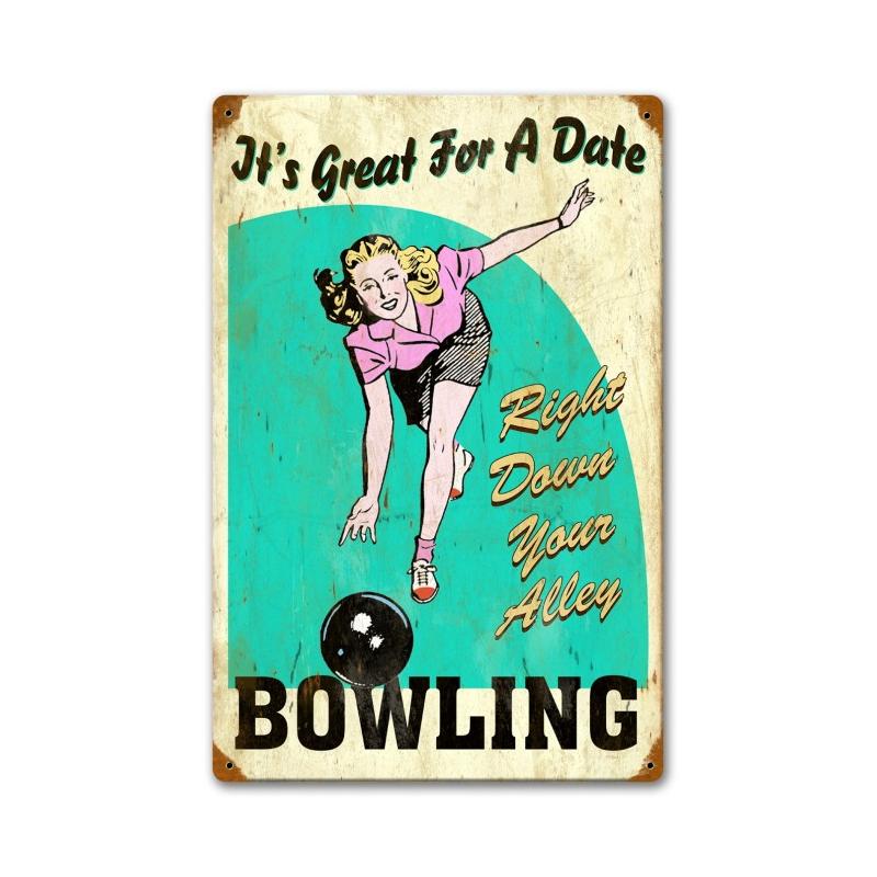 Great For Date Bowling Vintage Sign