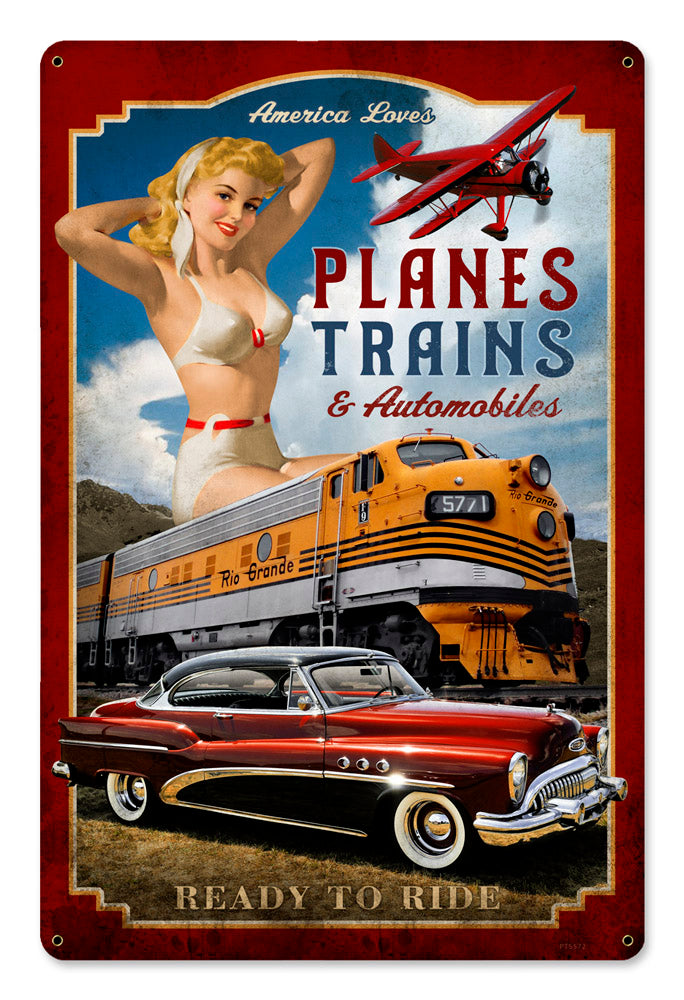 Planes Trains Automobiles Vintage Sign