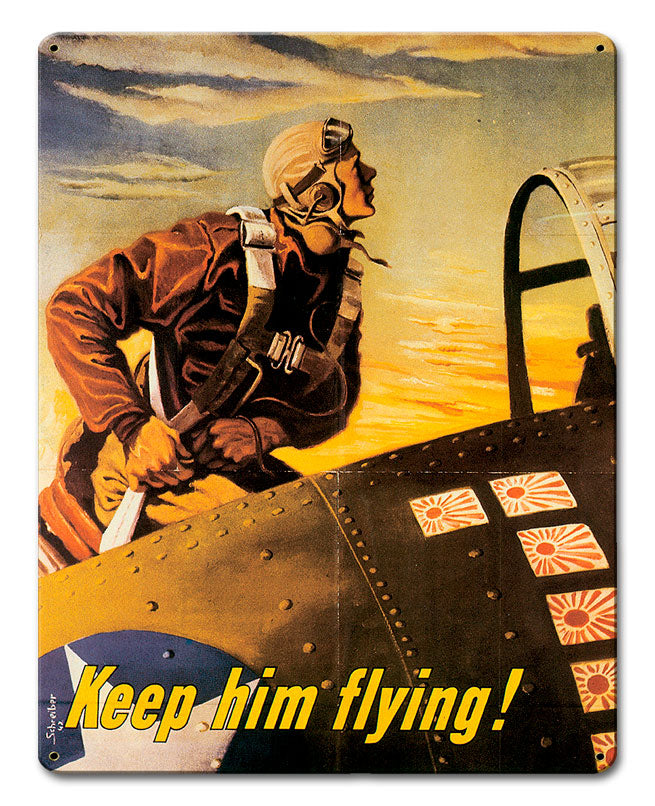 Keep Him Flying Vintage Sign