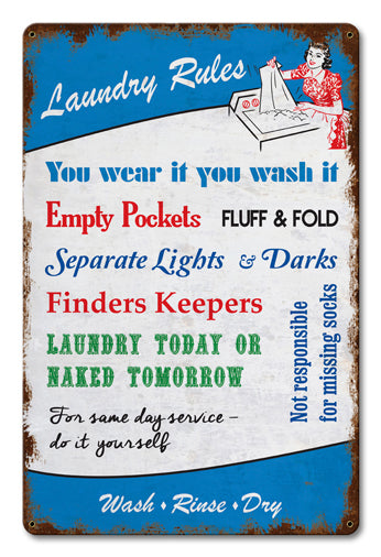 Laundry Rules Vintage Sign