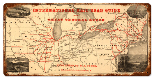 International Railroad Guide Central Route Vintage Sign
