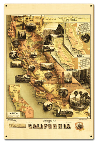 Unique Map Of California Vintage Sign