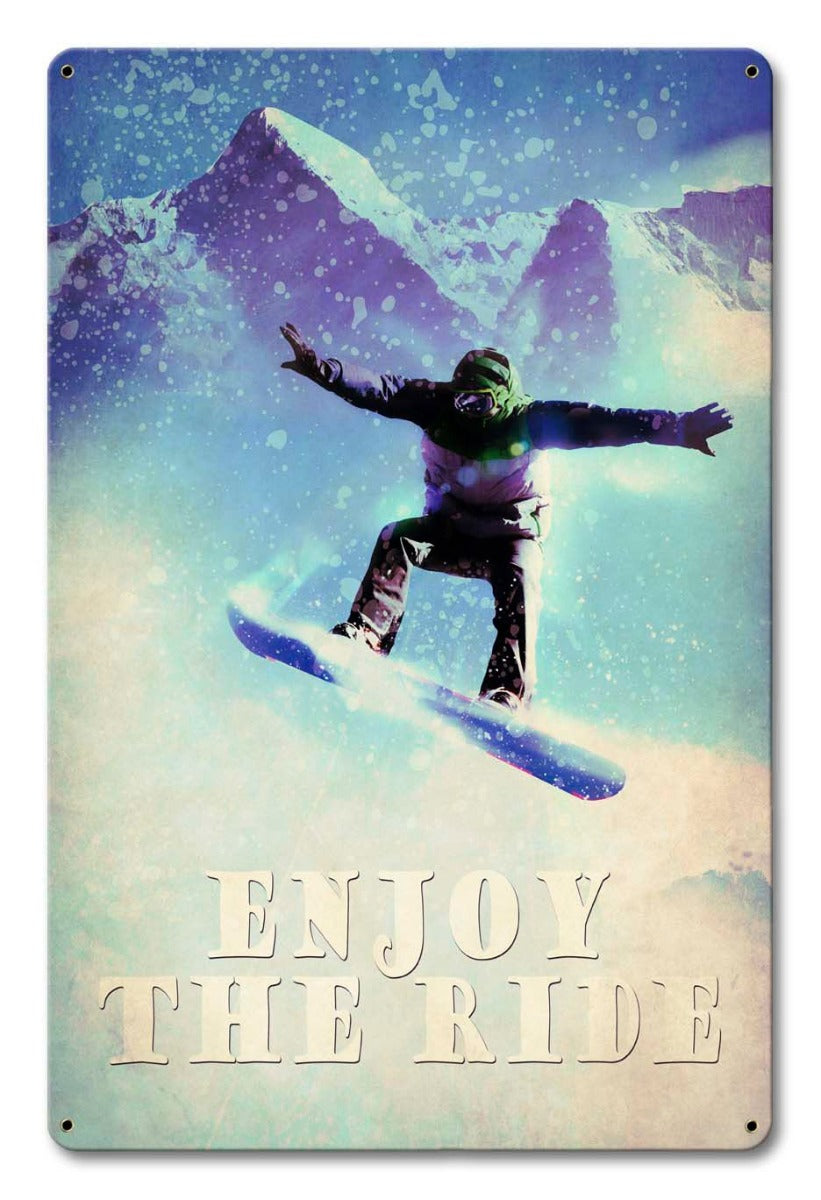 Snowboarder Enjoy The Ride Vintage Sign