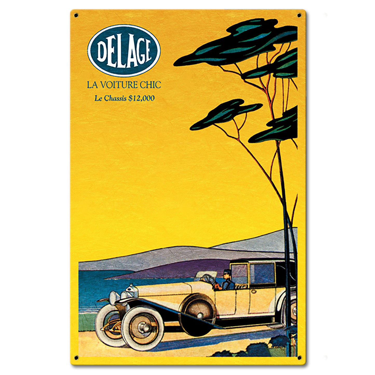 1930's Delage Ad Metal Sign 16in X 24in 