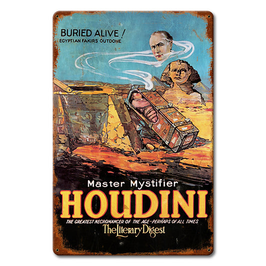 Houdini Buried Alive Vintage Metal Sign 12in X 18in 