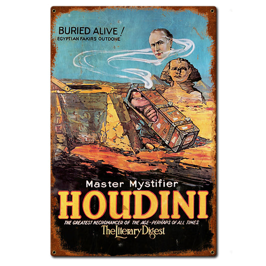 Houdini Buried Alive Vintage Metal Sign 16in X 24in 