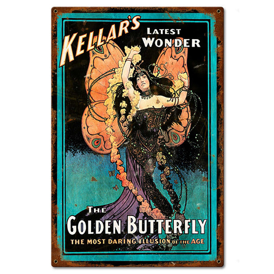 Keller's Golden Butterfly Metal Sign 16in X 24in 