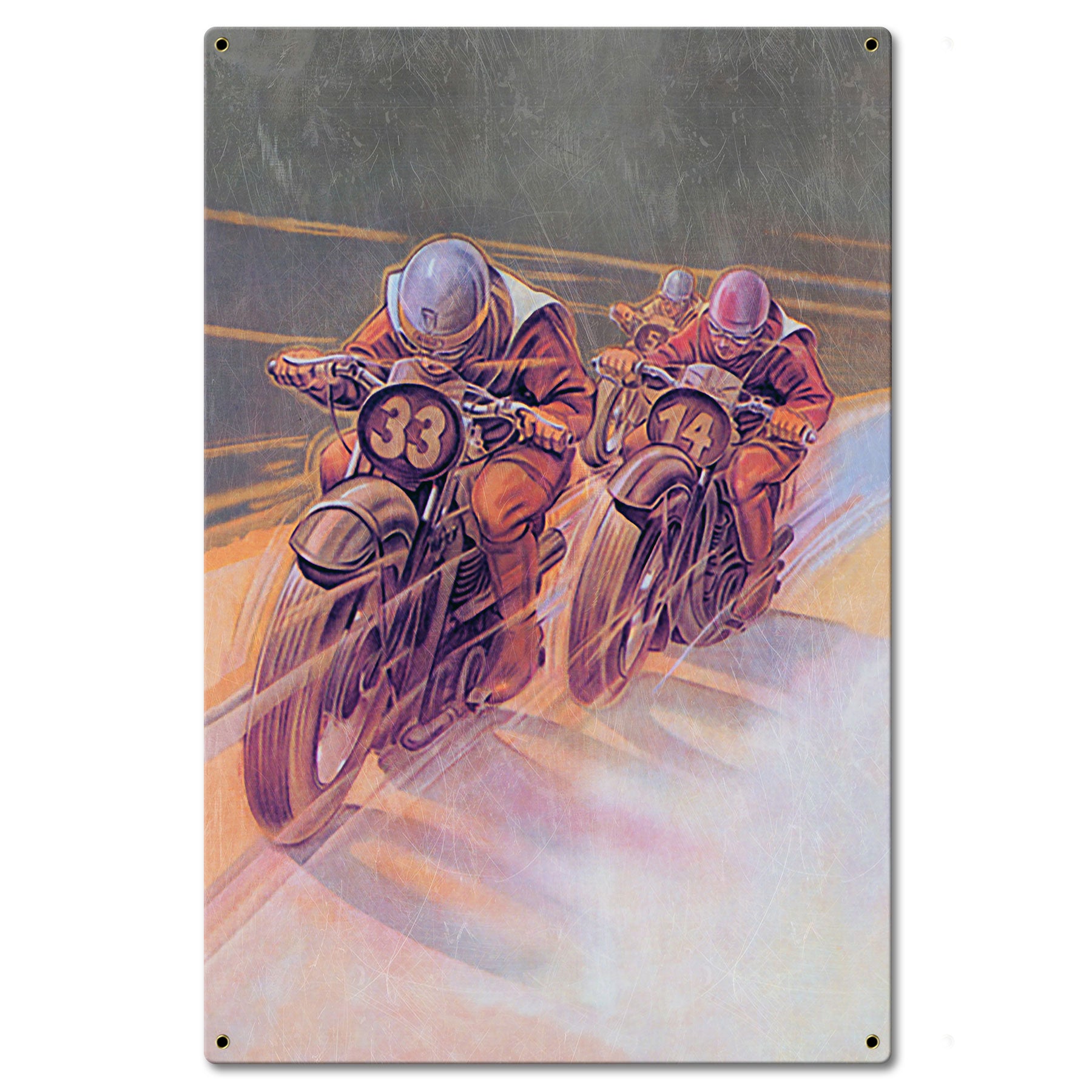 1940's Motorcycle Racers Metal Sign 16in X 24in 