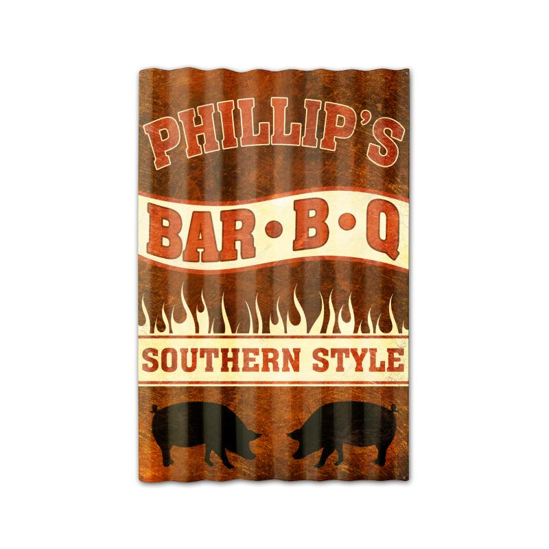 Phillip'S Bbq Corrugated Framed Vintage Sign