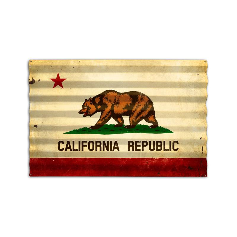 California Flag Corrugated Metal Vintage Sign