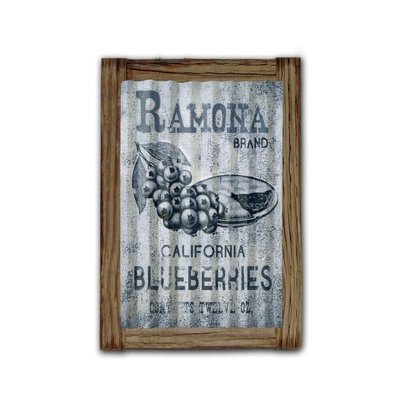 Ramona Blueberries Corrugated Framed Vintage Sign