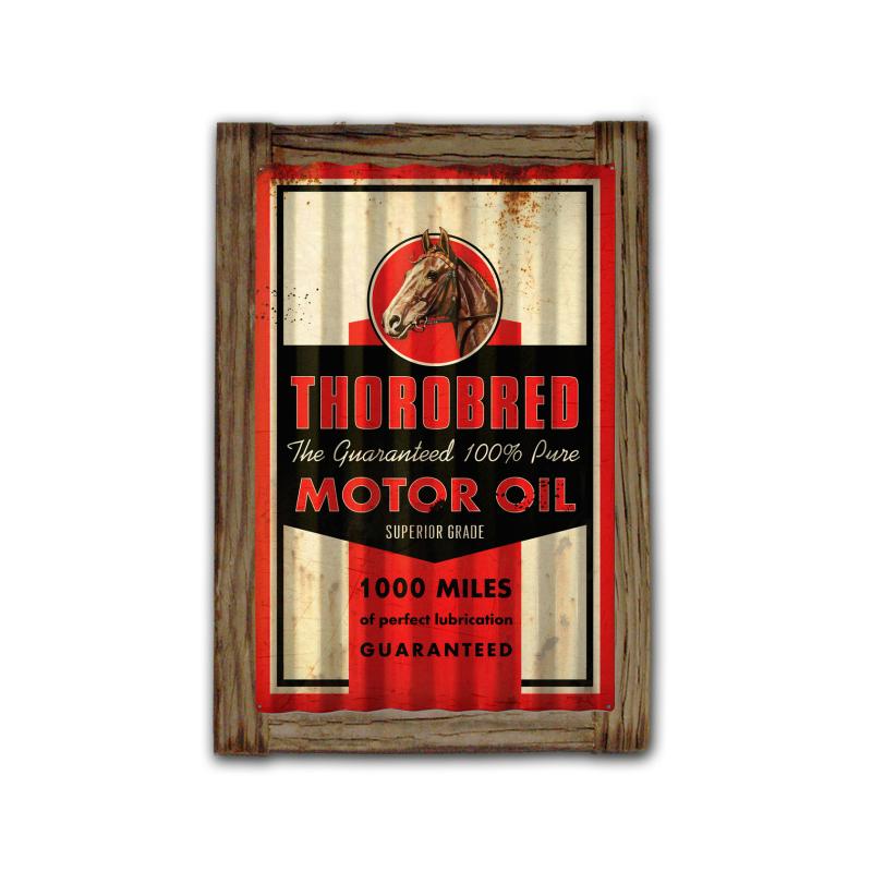 Throbred Motor Oil Corrugated Framed Vintage Sign