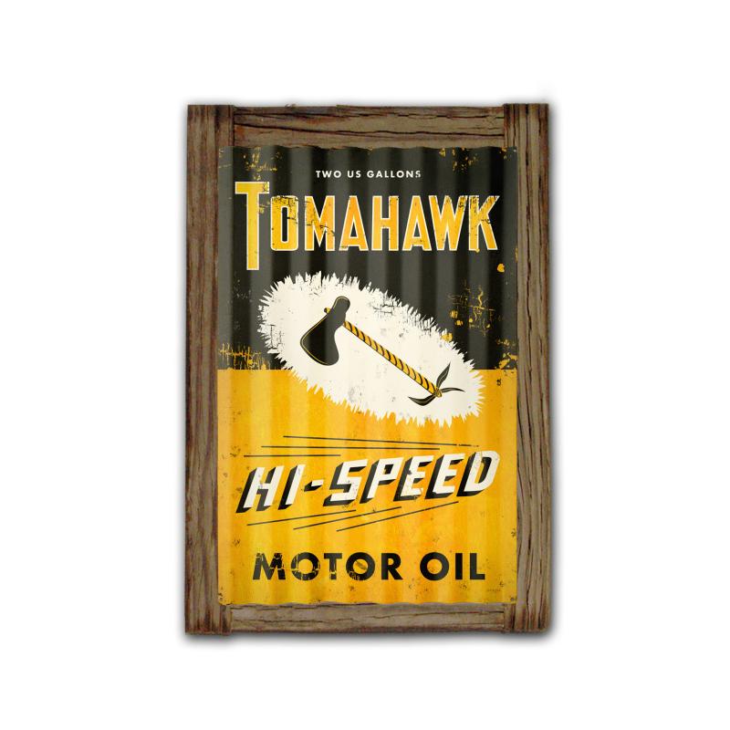 Tomahawk Oil Corrugated Framed Vintage Sign