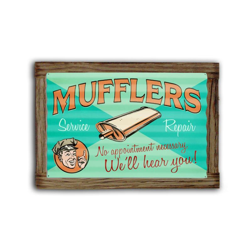 Muffler Service Corrugated Framed Vintage Sign