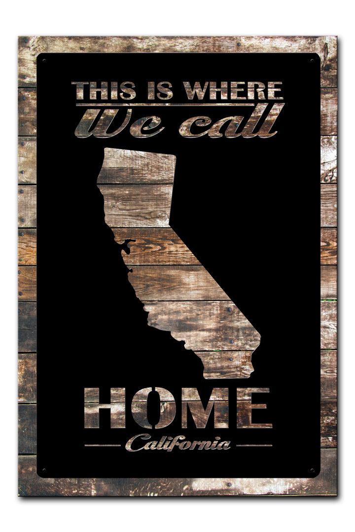 Home California Shape With Wood Backing Vintage Sign