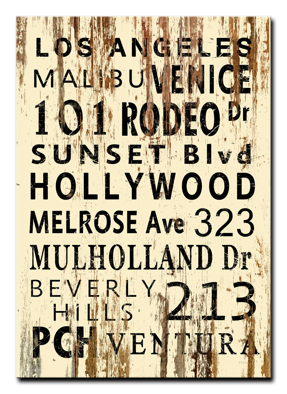 Wood Print Los Angeles Town Names Vintage Sign