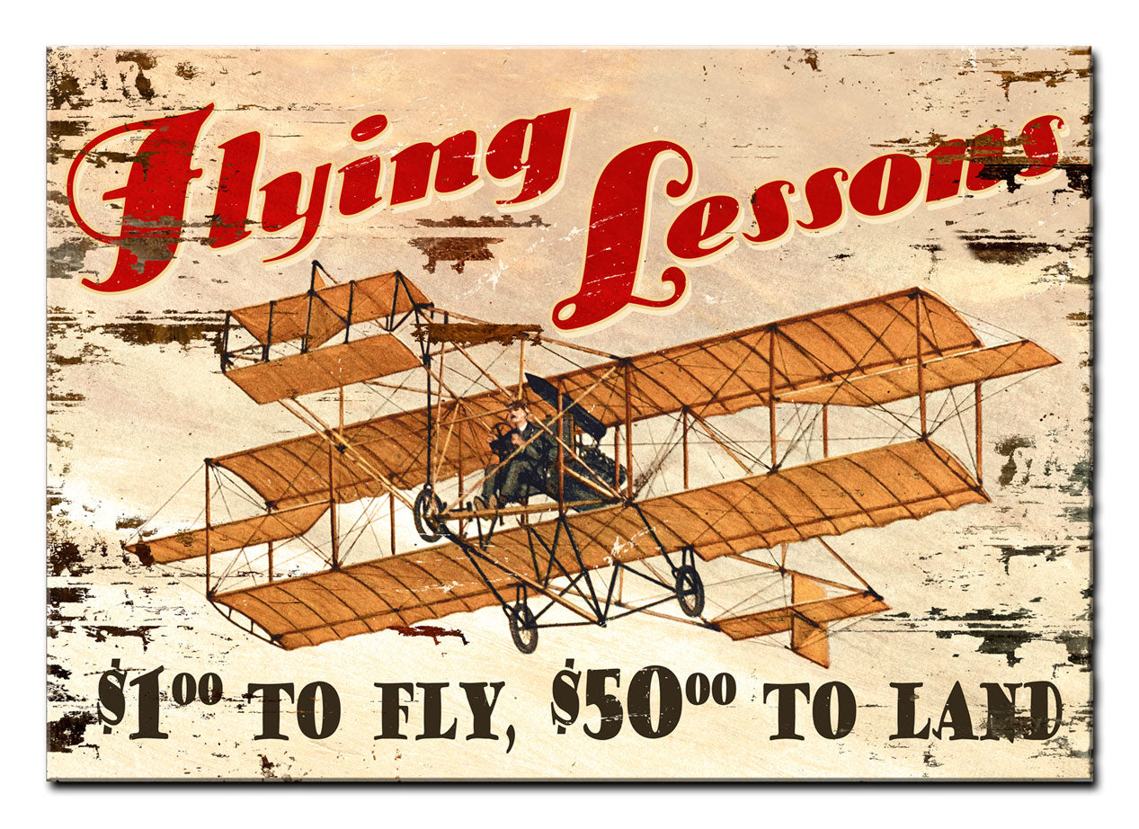 Flying Lessons Printed On Wood Vintage Sign