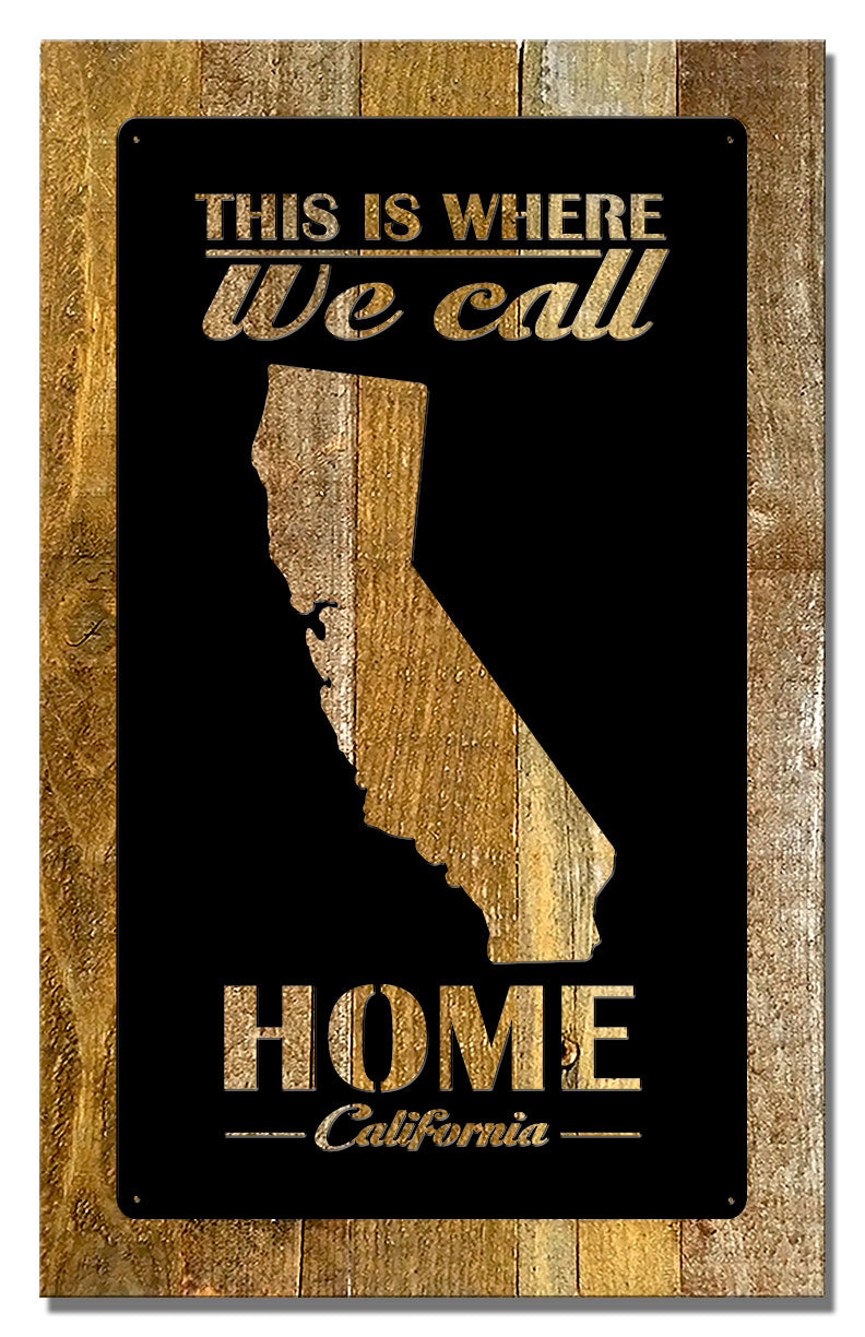 Home California Metal Cut Out On Wood Vintage Sign