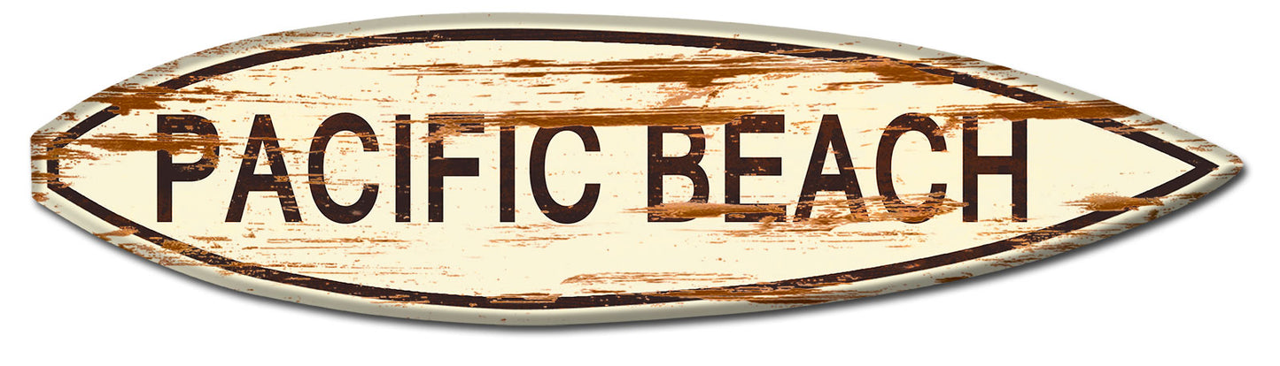 Pacific Beach Surf Board Wood Print Vintage Sign
