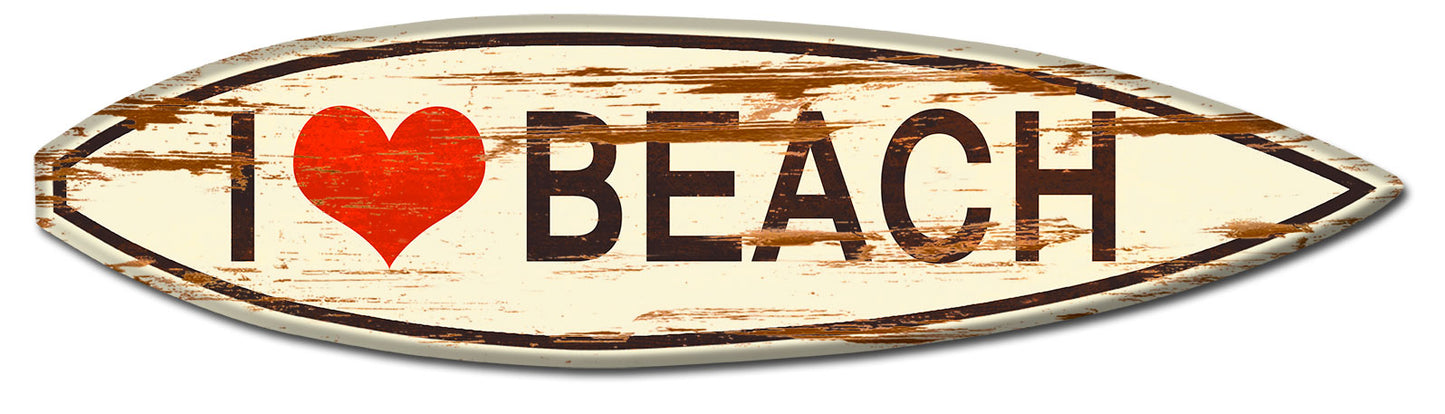 I Heart Beach Surf Aqua Board Wood Print Vintage Sign
