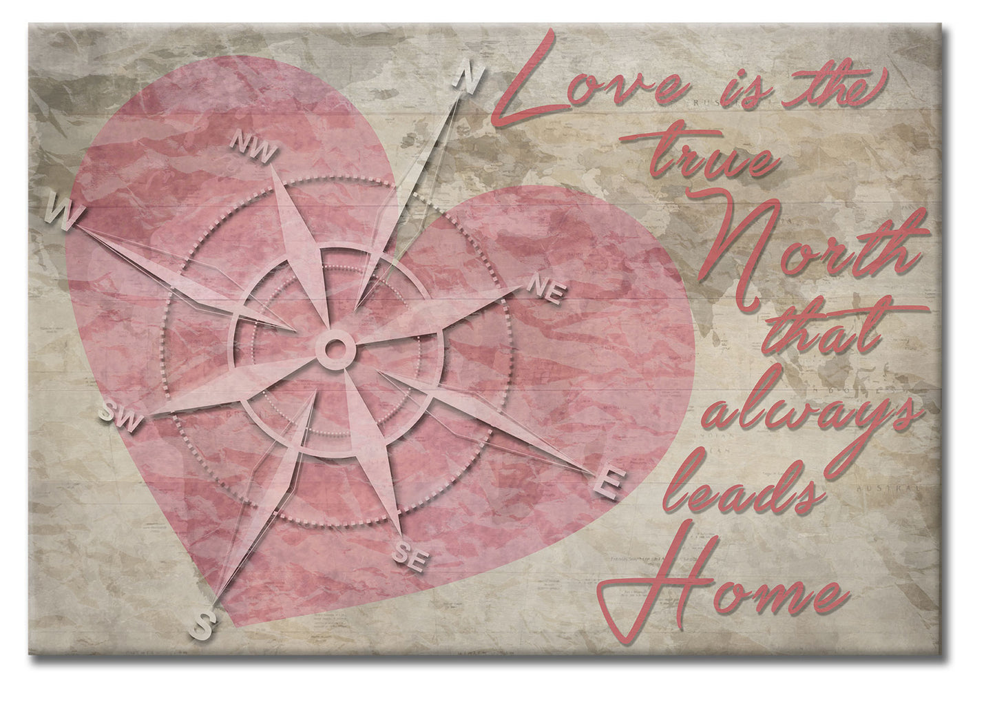 Compass Heart Love Is True North Wood Print Vintage Sign
