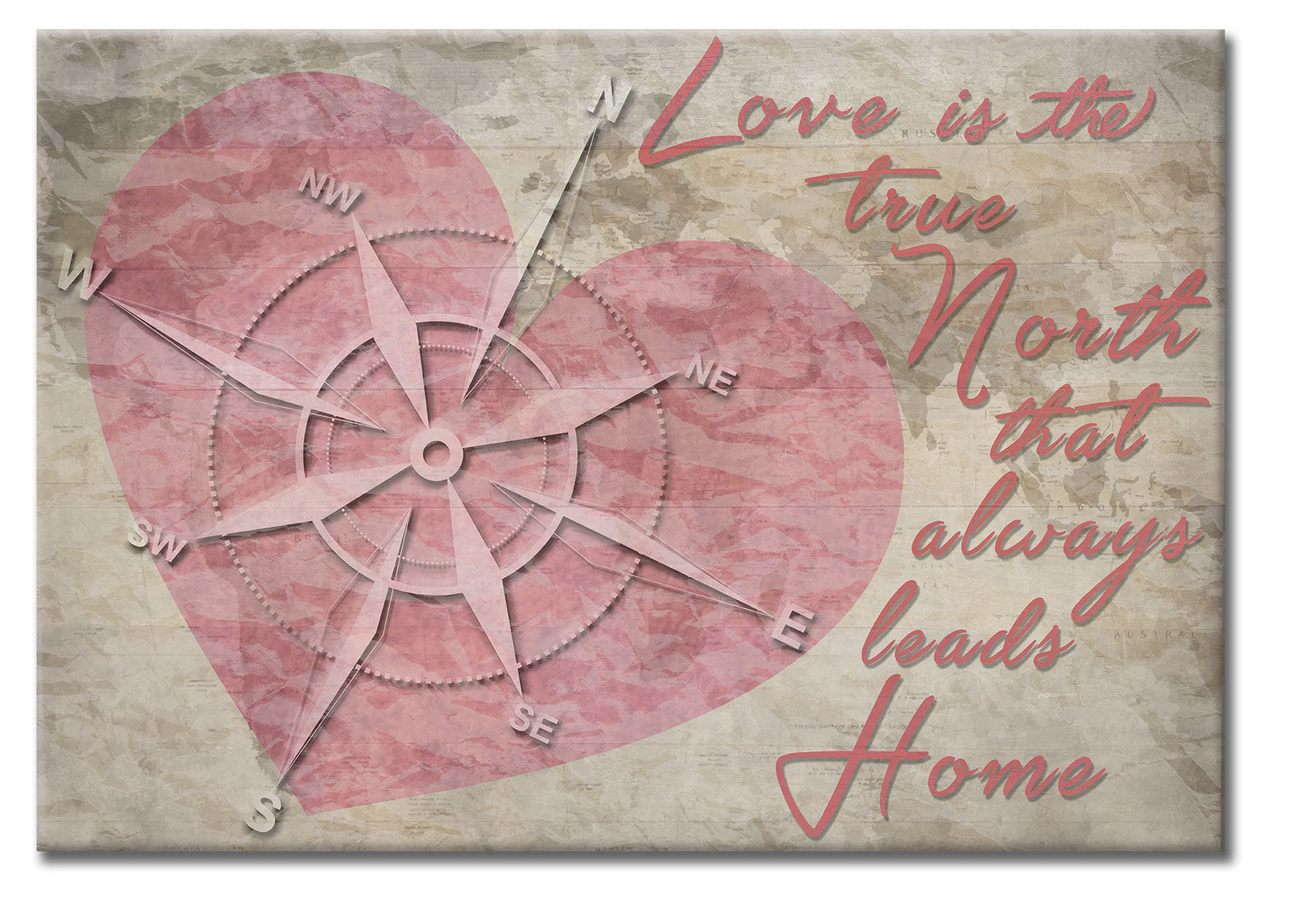 Compass Heart Love Is True North Wood Print Vintage Sign