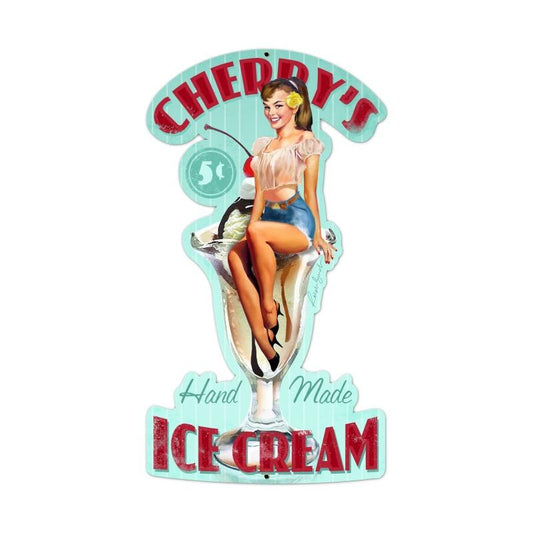 Ice Cream Cherries Vintage Sign