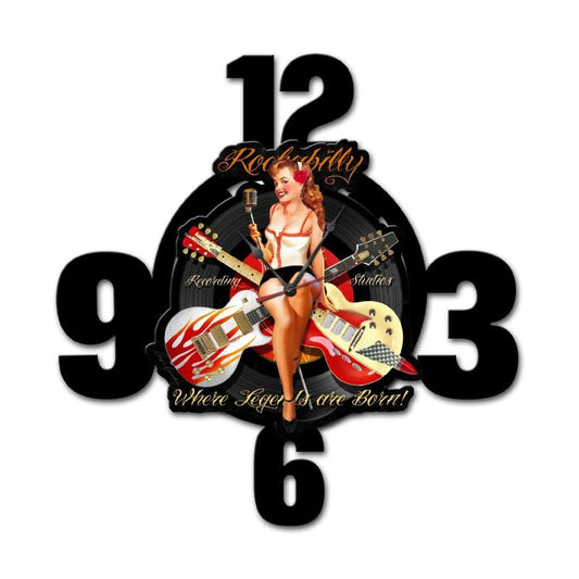 Rockabilly Records Layered Clock