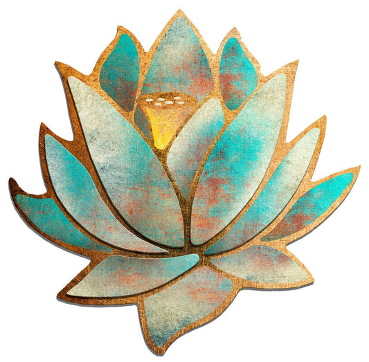 3D Blue Lotus Flower Vintage Sign