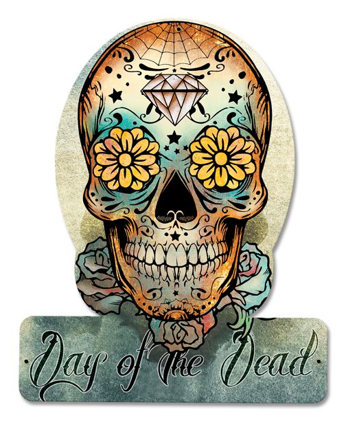 DAY OF THE DEAD HELMET Vintage Sign