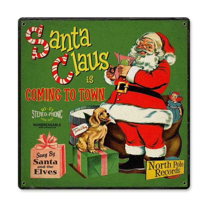 Santa Record Cover Vintage Sign