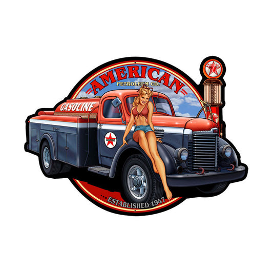 American Petroleum Girl Vintage Sign