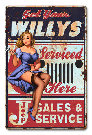 Willys Serviced Here Vintage Sign