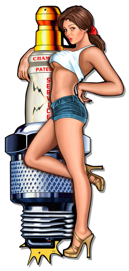 Spark Plug Girl Vintage Sign
