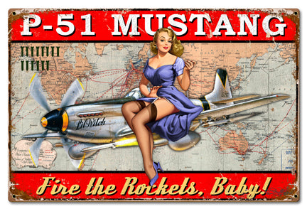 P-51 Mustang Pinup Vintage Sign