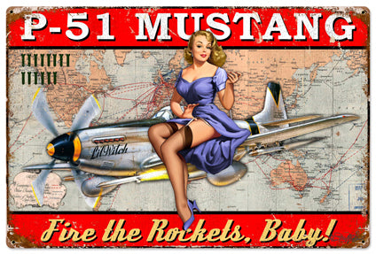 P-51 Mustang Pinup Vintage Sign