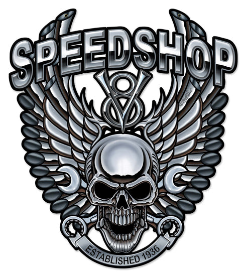 Speedshop Wrench Pipe Skull Vintage Sign