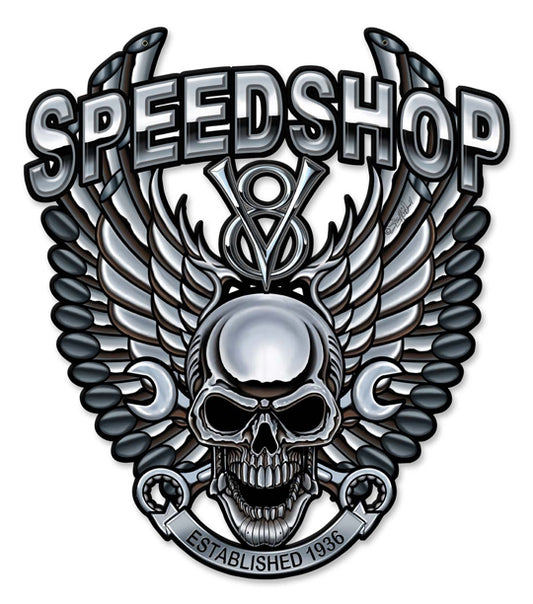 Speedshop Wrench Pipe Skull Vintage Sign