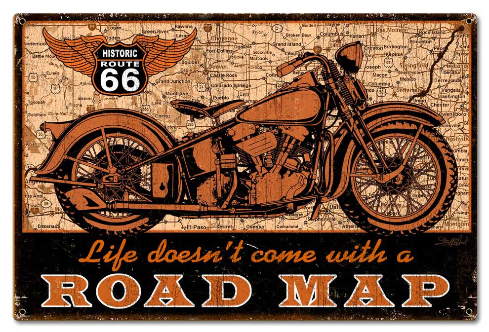 Road Map bike Vintage Sign