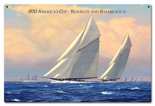 1920 AM Cup Resolute Shamrock IV Vintage Sign