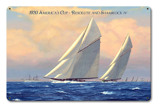 1920 AM Cup Resolute Shamrock IV Vintage Sign