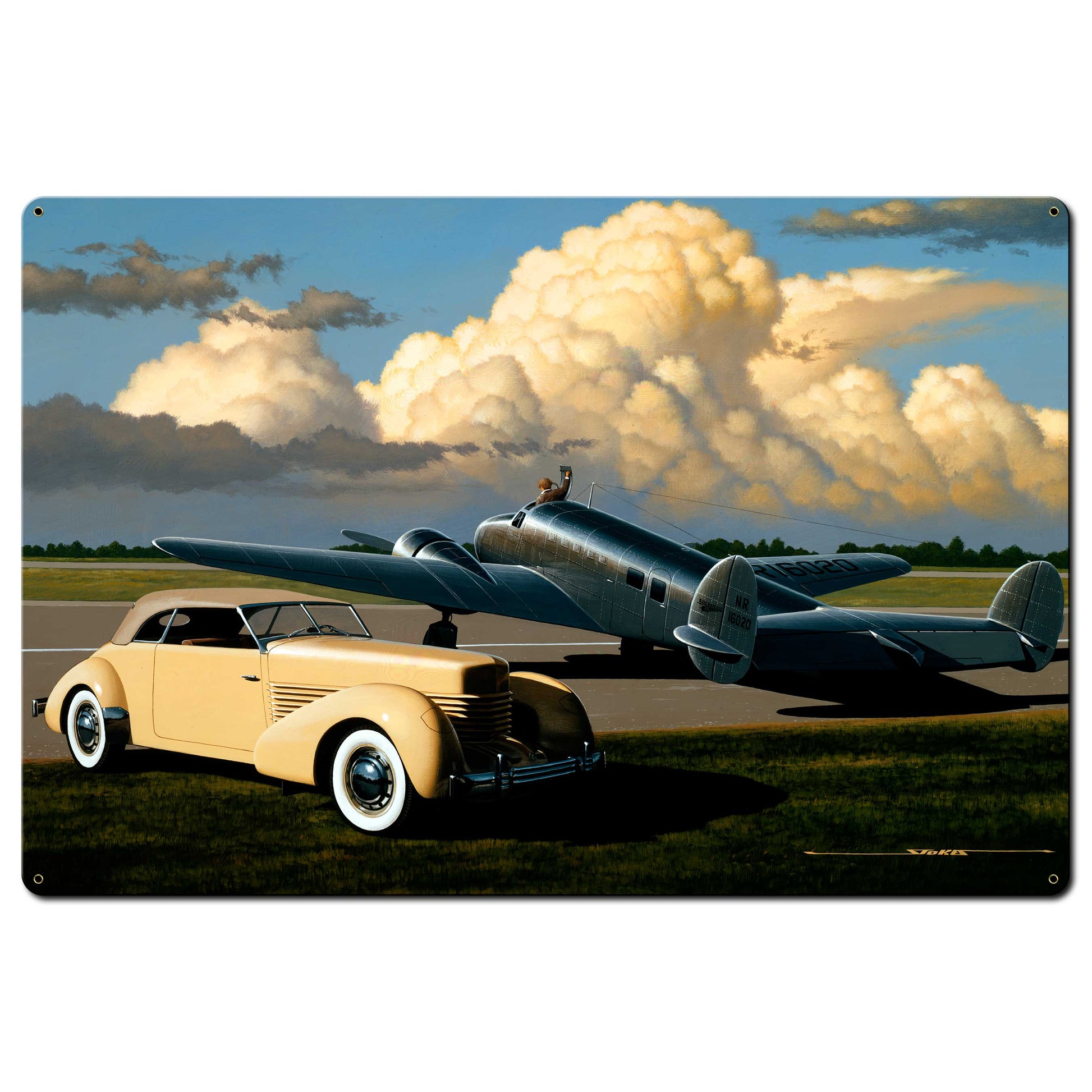 Cord and Plane 36 X 24 vintage metal sign