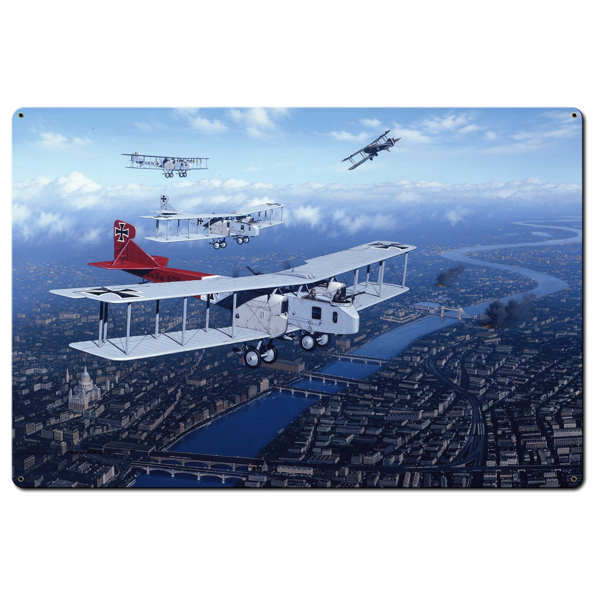 Bi Planes Over London 36 X 24 vintage metal sign