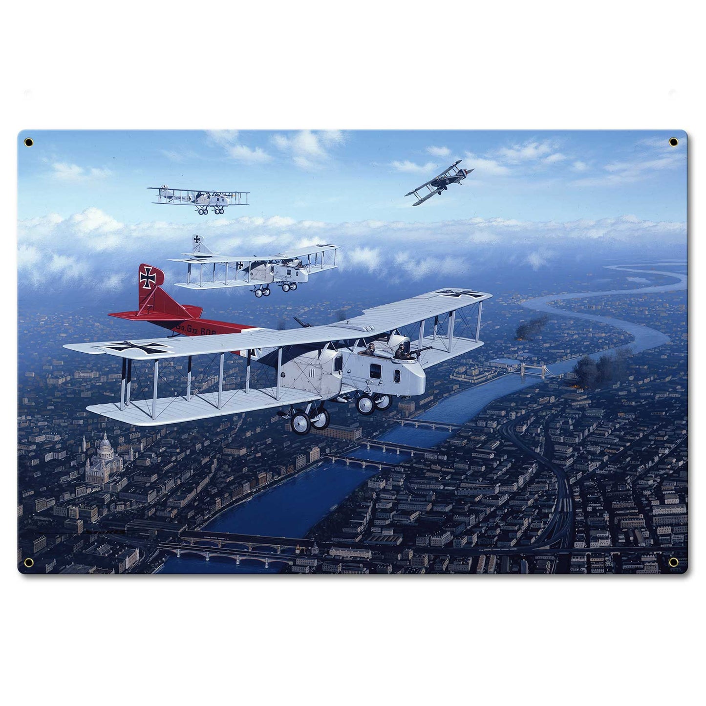 Bi Planes Over London 24 X 16 vintage metal sign