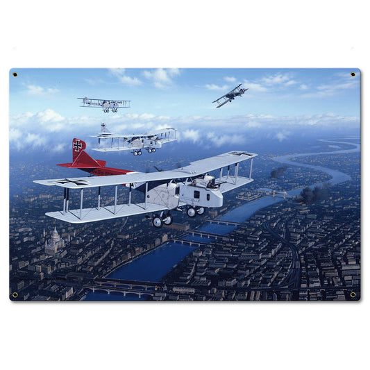Bi Planes Over London 24 X 16 vintage metal sign