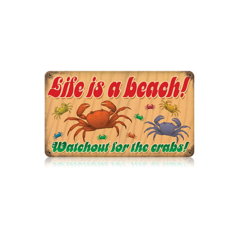 Lifes A Beach Crabs Vintage Sign