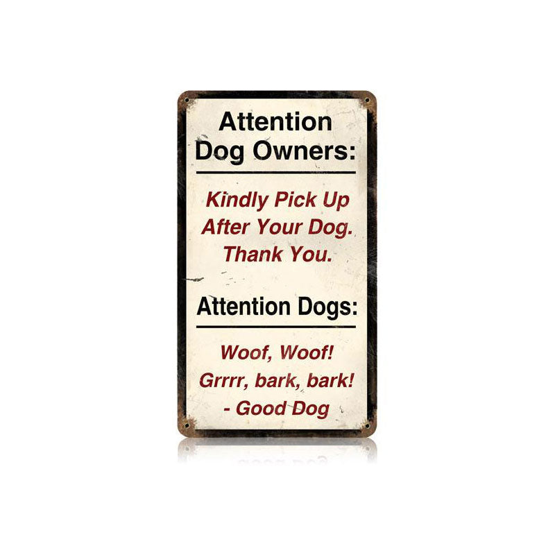 Attention Dogs Vintage Sign