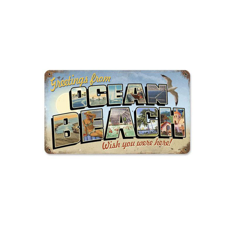 Ocean Beach Postcard Vintage Sign